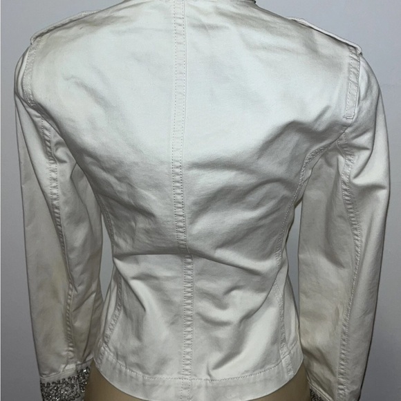 J.Crew ivory cotton stretch rhinestones beaded casual jacket size petite small - Picture 5 of 6